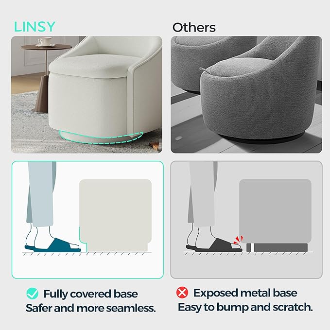LINSY Swivel Accent Chair Set of 2, Comfy Chenille Barrel Chairs with Storage 360 Swivel Modern Armchair for Living Room Bedroom, Small Boucle Reading Chair for Study Room (Beige)