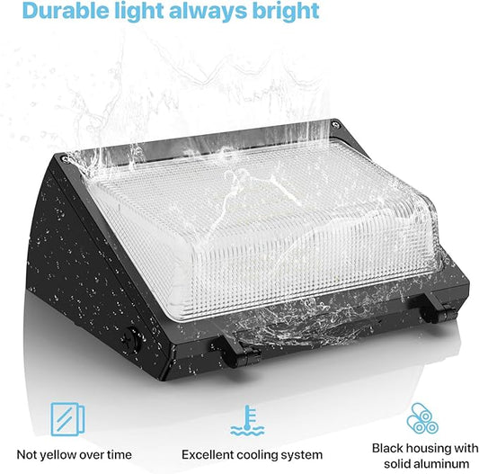 LED Wall Pack 120W: 18000lm 5000k LED Wall Packs Outside Lighting - Glass Lens Security Flood Light with Photocell Sensor for Parking Lots Building Warehouse Barn 2Pack ETL Listed