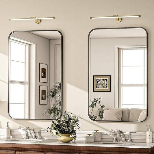 20x28 Inch Bathroom Mirror - Wall Mounted Vanity Mirror with Round Corner Aluminum Alloy Frame, Hanging Horizontally Vertically for Living Room, Bedroom, Hallway as Home Decor,Black
