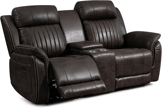 Zero Gravity Power Reclining Loveseat Sofa with Adjustable Headrests, Power Loveseat Recliner with Console, Electric 2-Seater Recliner Couch for Living Room (Foil Fabric, Charcoal Grey)