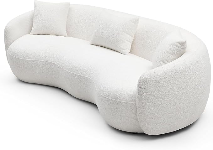 Modern Curved Sofa, 93.6" 4-Seater Boucle Cloud Couch with 3 Pillows, Comfy Upholstered Sofas for Living Room, Apartment, Office, Off-White