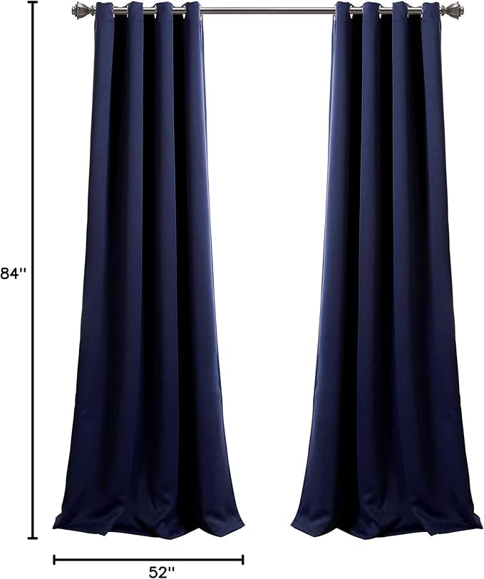Lush Decor Insulated Grommet Blackout Window Curtain Panels, Pair, 52" W x 84" L, Navy - Classic Modern Design - Chic Window Decor - Long Curtains For Living Room, Bedroom, Or Dining Room