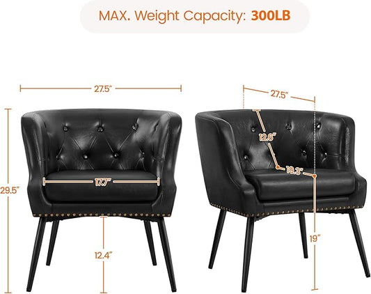 Yaheetech Modern Accent Chair, Faux Leather Retro Armchair, Upholstered Barrel Chair with Metal Leg and Comfy Seat Cushion for Living Room Bedroom, Black