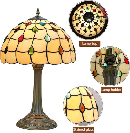 Tiffany Lamp Stained Glass lamp 12 inches Bedside Table Lamps for Living Room Bedroom Dorm Kitchen Home Decor Festival Birthday Gift,Colorful Beads