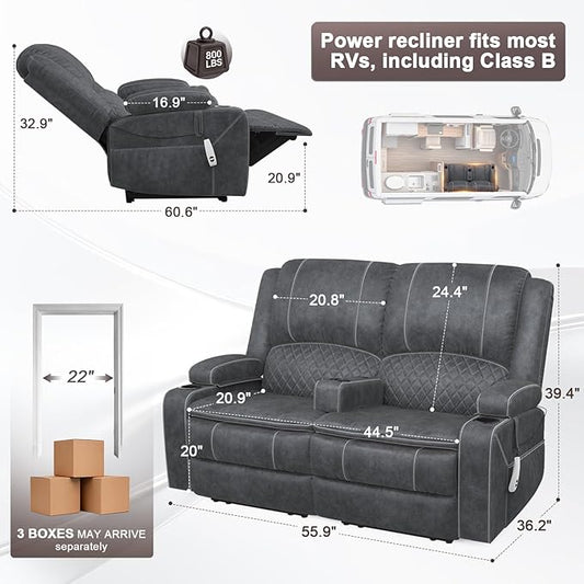 Yolsali Power Reclining Loveseat with Remote Control, Zero Wall Hugger RV Loveseat Recliner Sofa for Living Room with Removable Armrest, 2-Tier Cushions, Hidden Storage & USB Ports, Dutch Velvet Gray