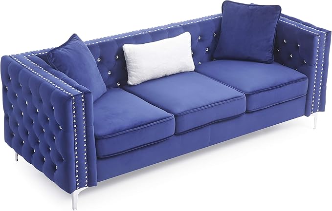 Glory Furniture Paige Sofa, Blue. Living Room Furniture, 30" H x 86" W x 34" D