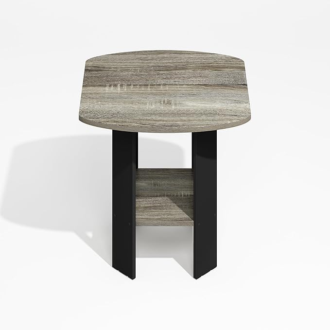 Furinno Modern Side Table, Square Round Corner End Table with Storage Shelf, Night Stand, Bedside Table, for Living Room, Bedroom, Grey Oak