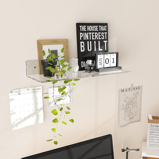 9 Inches Acrylic Wall Shelves 2 Pack, Floating Shelf for Wall Mounting, Acrylic Display Ledges for Funko Pop Figures, Home Décor, Living Room, Gaming Room, Plants(9 inch, Clear)