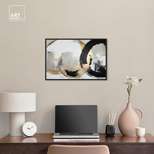 Art Remedy Another Dimension Canvas Modern Black White Abstract Wall Art, Black Frame, 24" x 16"