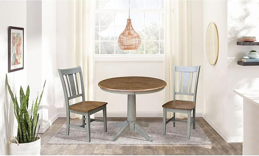 IC INTERNATIONAL CONCEPTS 36" Round Solid Wood Distressed Hickory/Stone Dining Table with 2 Chairs