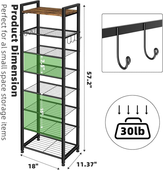 Simple Trending 8 Tiers Shoe Rack 16 Pairs Tall Wooden Plank Shoe Shelf with Hooks for Closet Entryway Organizer Sturdy Free Standing Shoe Storage Cabinet,Black