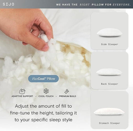 Sijo FlexCool Shredded Memory Foam Pillow - Adjustable Loft Pillow w/Cooling Surface - Good Housekeeping 2026 Bedding Award Winner - CertiPUR-US - Medium Firm for Back, Side, Stomach Sleeper (Queen)