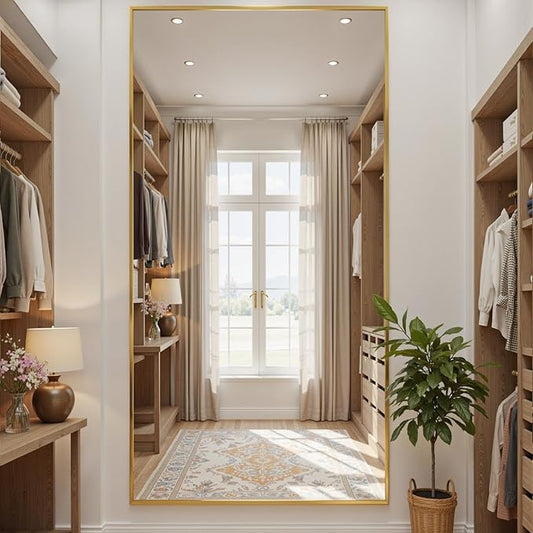 Full Length Mirror, 75"x36" Full Body Mirror, Floor Mirrors with Stand, Body Mirrors Standing Hanging Leaning Against Wall,Aluminum Frame Mirrors for Bedroom Cloakroom,Living Room,Gold