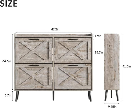 Maupvit Large Shoe Storage Cabinet with 4 Flip Drawers, Narrow Shoe Cabinet for Entryway with Wooden Legs, Freestanding Hidden Shoe Rack Organizer & Metal Hinges, Light Rustic Oak