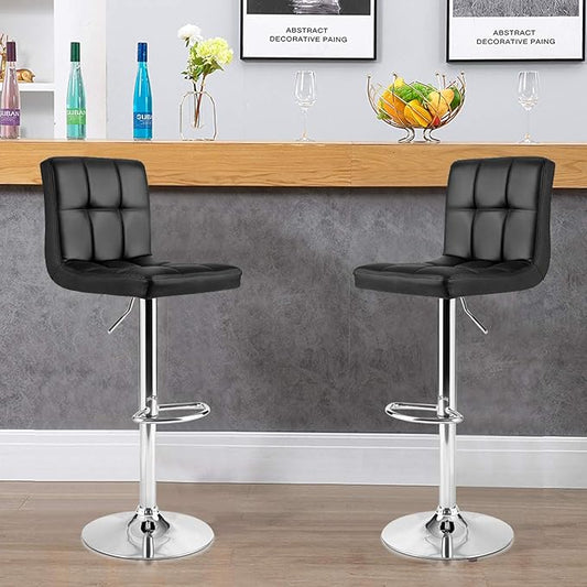 COSTWAY Adjustable Bar Stools Set of 2, Modern Swivel PU Leather Bar Chair with Backrest, Soft Cushioned Seat, Footrest, Sturdy Metal Frame, Comfortable Barstools for Kitchen Island, Pub, Black