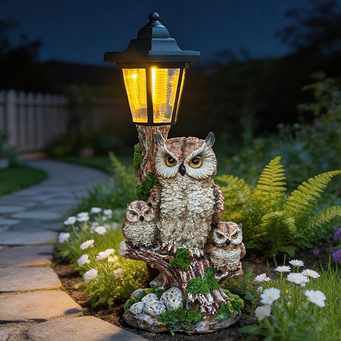 Solar Garden Owl Statue Lights,Large Owl Figure with Solar Lights Lantern,for Outdoor Landscapes, Courtyards, Paths,Outside Patio Lawn Sculpture Decorated,Gifts for Women, Owl Lovers