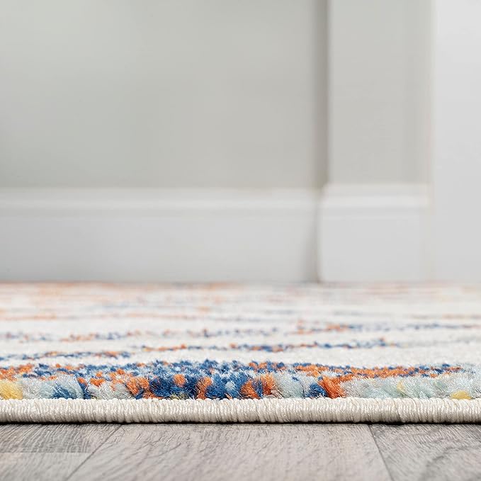 JONATHAN Y Amir Moroccan Beni Souk Ivory/Blue/Orange Indoor Area Rug, 8x10, Bohemian, Scandinavian, Easy-Cleaning for Living Room, Bedroom, Kitchen, Pet Friendly, Non-Shedding (MOH200E-8)