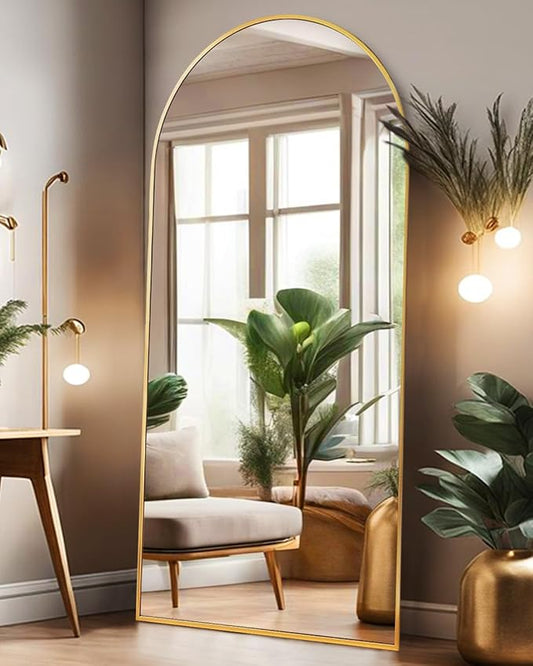 Floor Mirror, Full Length Mirror with Stand, Arched Wall Mirror, 26"x68" Mirror Full Length, Gold Floor Mirror Freestanding, Wall Mounted Mirror for Bedroom Living Room, Gold