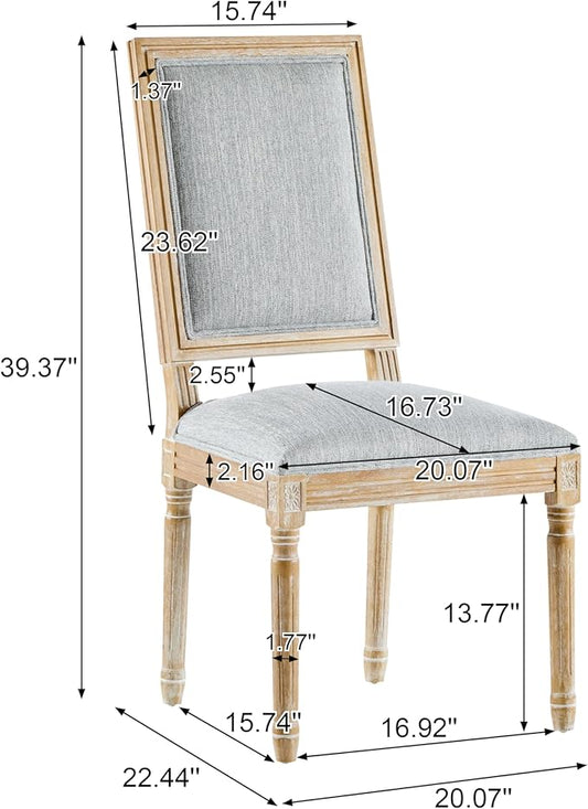 Christopher Knight Home Regina French Country Dining Chairs Set of 2, Wooden Dining Room Chair, High Back Kitchen Side Chair, Fabric Upholstered Armless Extra Seat, Grey and Natural