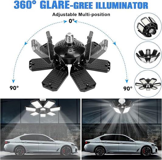 LED Garage Lights Bulb 2 Pack 180W 18000LM 6500K Led Shop Light with 7 Plus 1 Deformable Panels Basement Barn Ceiling Lights for E26/E27