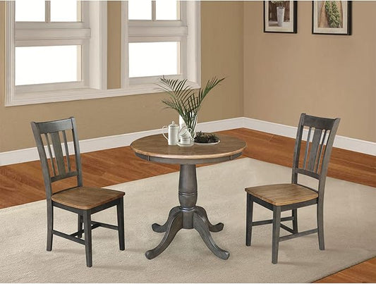 IC INTERNATIONAL CONCEPTS 30" Round Wood Table with 2 San Remo Chairs in Hickory/Washed Coal - 3 Piece Set