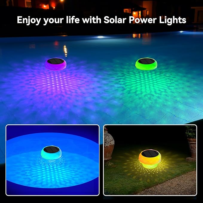 Solar Floating Pool Lights, RGB Color Float Pool Lights, IP68 Waterproof, Pool Decor Lighting Accessories for Inground, Above Ground Pools, Outdoor, Garden, Party Decoration