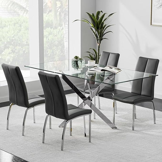 Tempered Glass Dining Table with Chromed Legs, 47in Rectangular Kitchen Table for Kitchen Dining Room Home Office (47.24 * 27.55, White/Silver)