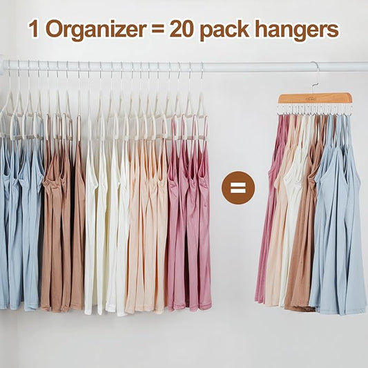 TOPIA HANGER Bra Hanger for Closet, 2 Pack Tank Top Hangers 40 Hooks Capacity Foldable Wood Space Saving Hangers Closet Organizer for Tank Top, Bra, Scarf, Belt, Tie, Hoodie etc - CT66N