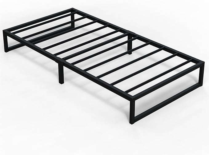 8 Inch Twin Bed Frames, Metal Platform Mattress Foundation with Steel Slat Support, No Box Spring Needed, Easy Assembly, Black