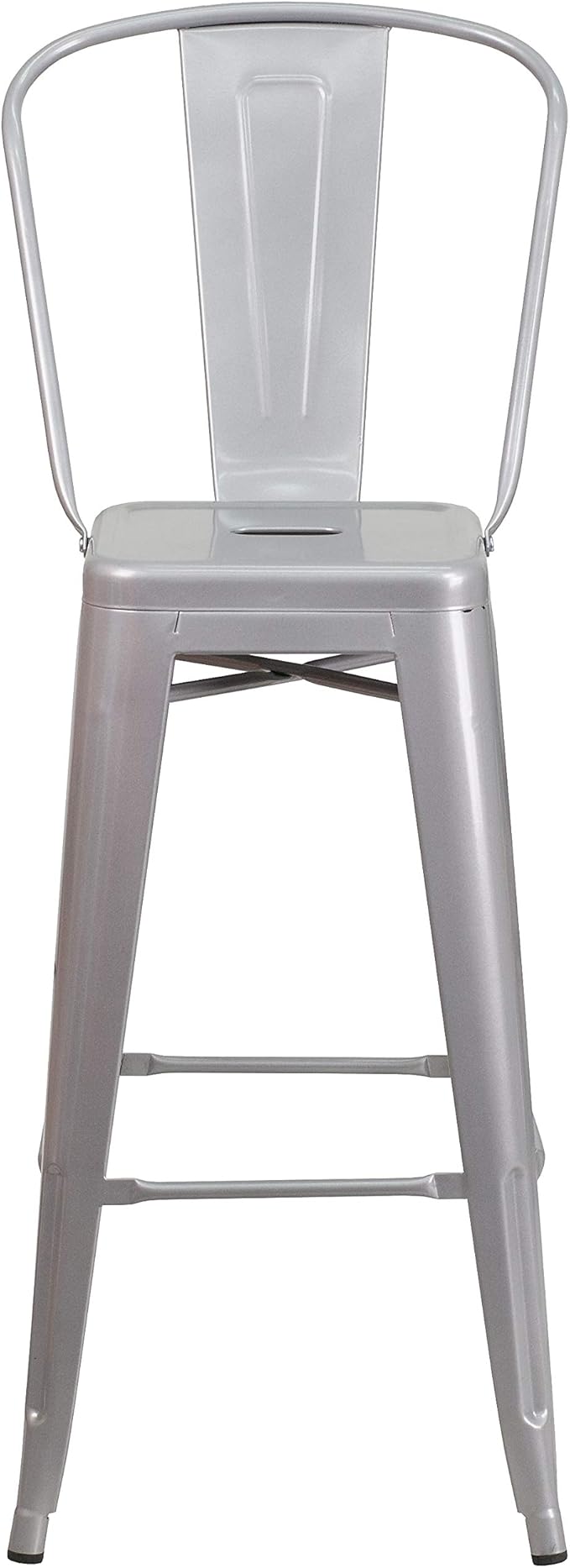 Flash Furniture Commercial Grade 30" High Silver Metal Indoor-Outdoor Barstool with Removable Back