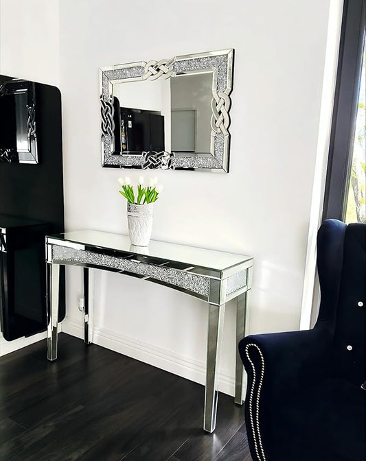 Crushed Diamond Mirror Silver Vanity Rectangular Wall Decor 36x24 inch