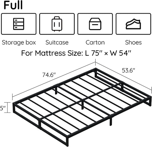 5 Inch Bed Frame Full Metal Platform Mattress Foundation with Steel Slat Support, No Box Spring Needed, Easy Assembly, Black