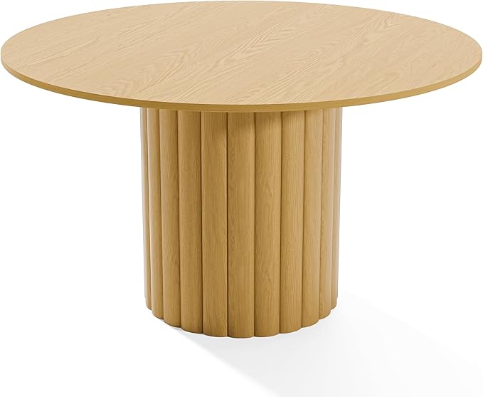 Casaphoria 52" Round Dining Table, Modern Wood Kitchen Table with Cylindrical Wide Bar Protruding Base for Living Room & Dining Room, Easy Assembly Farmhouse Furniture for 4-6, Oak