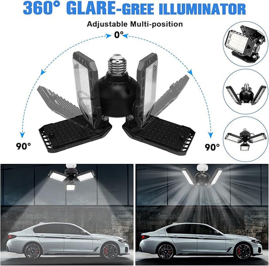 LED Garage Lights 1 Pack -80W, 8000LM 6500K Led Shop Light with 3 Deformable Panels, Basement Barn Light Garages Ceiling Lights, E26/E27 for Garage, Warehouse, Shop, Basement