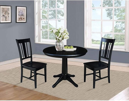 International Concepts 36" Round Top Pedestal Table - With 2 San Remo Chairs, Black