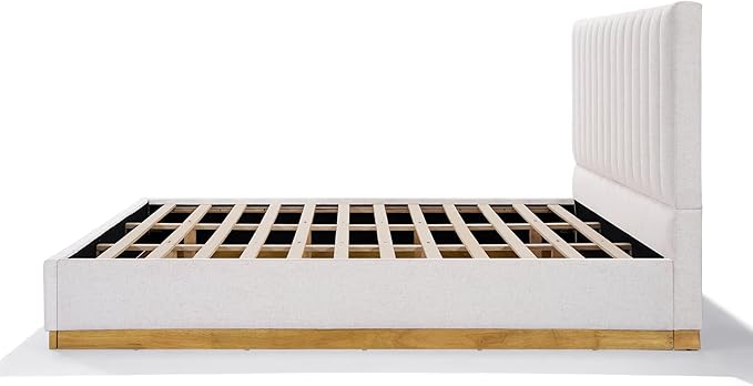 Merax King Bed Frame Upholstered Platform Bed with Linen Headboard, Wing Edge Design/Non-Slip and Noise-Free/Wooden Slats Support/No Box Spring Needed/Easy Assembly,King