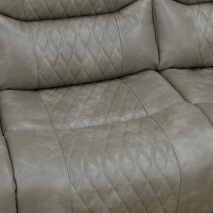 Power Reclining Sectional Sofa Set with LED Lights, Vegan Leather Grey Recliner Sectional Couch for Living Room Furniture Sets, USB Charging/Storage Console/Cup Holders,Grey