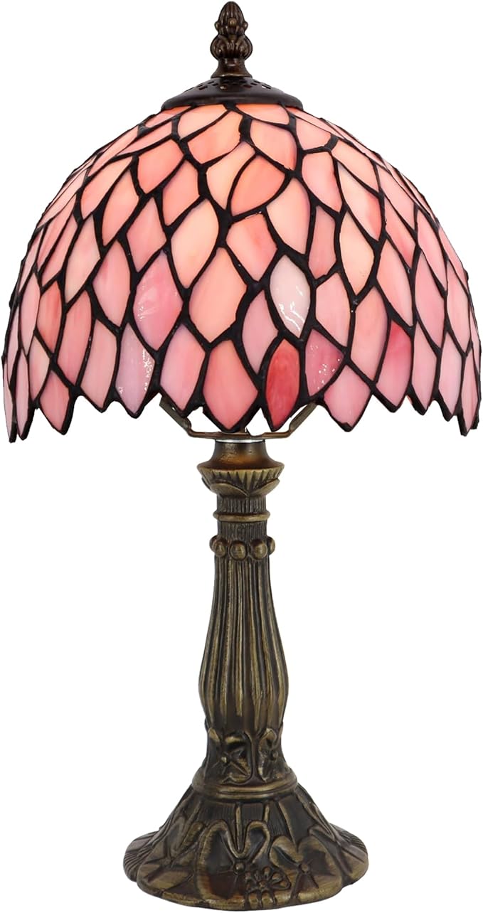 Small Tiffany Lamp Mini Accent Table Lamp Stained Glass Desk Memory Lamp Sympathy 8X14.5 Inch (Pink Wisteria)