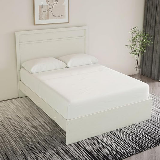Signature Design by Ashley Stelsie Vintage Queen Panel Bed with Metal Slats, Foundation or Box Spring Needed, White
