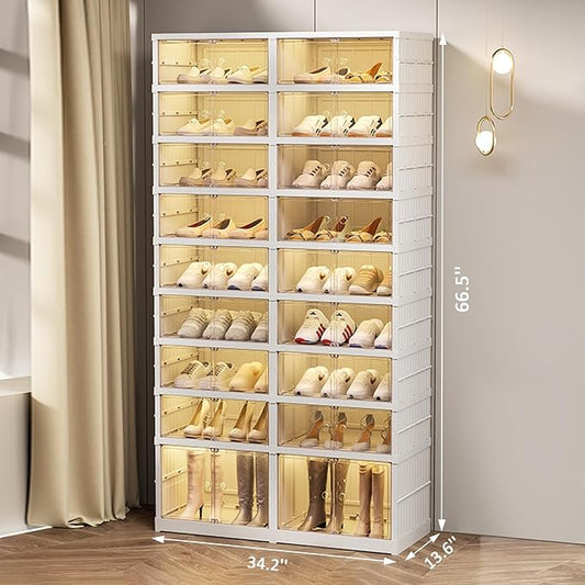 Collapsible Shoe Rack Organizer 9 Tiers-36 Pairs Foldable Shoe Cabinet with Doors, Large Plastic Folding Shoe Cabinet, Easy Assembly Shoe Shelves Organizer for Entryway, Living Room