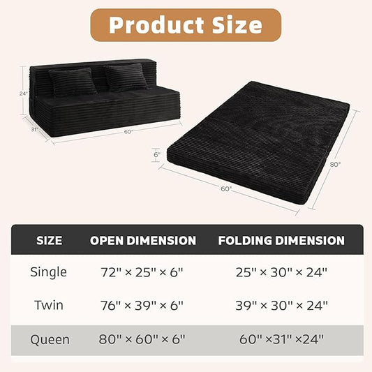 GEMBED Convertible Foldable Sofa Bed Queen - 4 in 1 Sleeper Chair with Pillow, Fold Out Couch, High-Density Foam Floor Mattress, Space-Saving Futon for Living Dorm Guest Room and Office, Grey