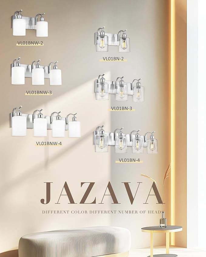 2-Light Bathroom Vanity Light, Brushed Nickel Wall Sconce, Modern Bathroom Light with Clear Glass, VL01BN-2
