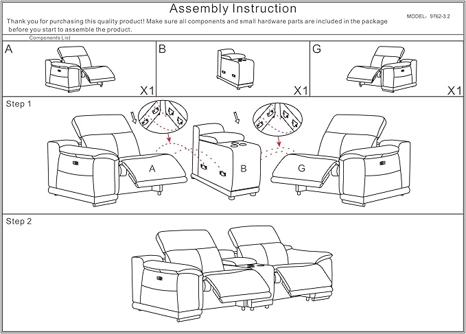 BlackJack Furniture Venice Top Grain Italian Leather Power Recline 8 Piece 5 Seater Sofa - 134" Theater Seating Modern Couch for Living Room Lounge with Adjustable Headrests & USB Port, Light Grey