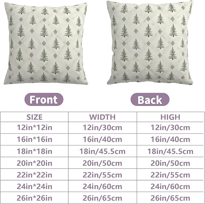 Green White Christmas Tree Pillow Covers 24x24 Set of 2 Xmas Boho Farmhouse Vintage Rustic Print Pillow Case Winter Decorative Outdoor Cushion Case for Home Couch Patio