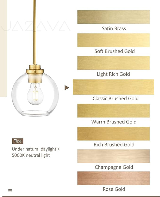 3-Light Gold Linear Chandelier, Globe Kitchen Island Lighting, Modern Pendant Light with Clear Glass for Dining Room Living Room Pool Table, ZCPL101BG-3S