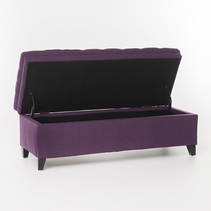 Ball & Cast 50" Button Tufted Upholstered Entryway Storage Bench, Padded Bed of End Ottoman Stool w/Safety Hinges&Spacious Storage&Wood Legs, Longer&Wider-Benches for Living Bedroom Kitchen, Purple