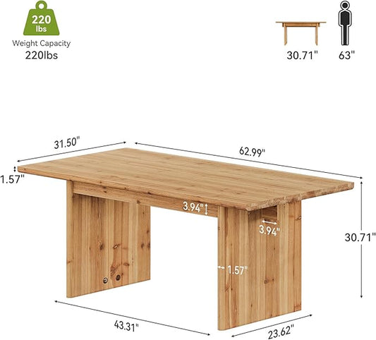 LITTLE TREE Solid Wood Dining Table for 6, 63 Inches Farmhouse Rectangle Kitchen Dinner Tables for Dining Room, Kitchen, Living Room, Rustic Brown