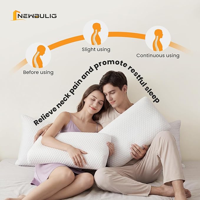 NEWBULIG Cooling Gel Memory Foam Pillow for Neck Pain Relief - Breathable Mesh with Washable Cover Standard Size Bed Pillows for Side & Back Sleepers, CertiPUR-US & Oeko-TEX Certified, 1 PCS, White