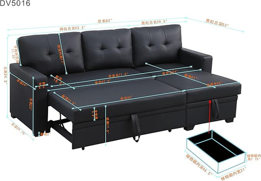 Ball & Cast L-Shape Reversible Sectional Sleeper Sofa Bed 4 in 1 Pull Out Couch with Storage Chaise & Removable Back Cushions,Convertible Sleeper Corner Couch Pull-Out Sofa Bed for Living Room,Office