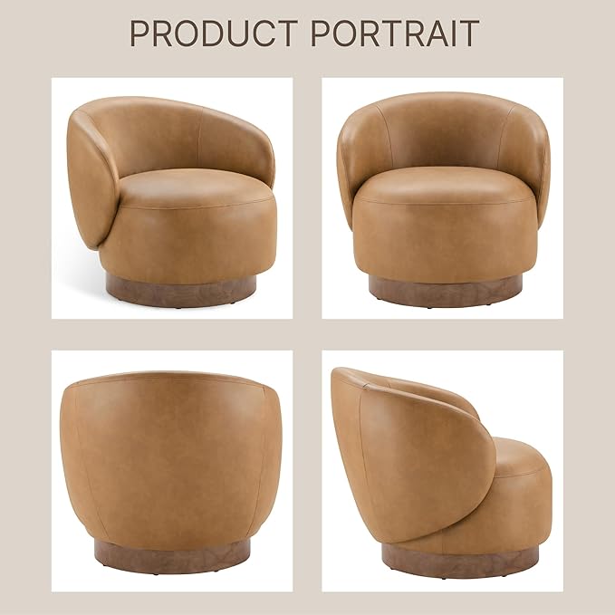Swivel Accent Chair Modern Round Barrel Armchair with Upholstered Faux Leather for Living Room Bedroom Waitingroom,2 Box,Brown